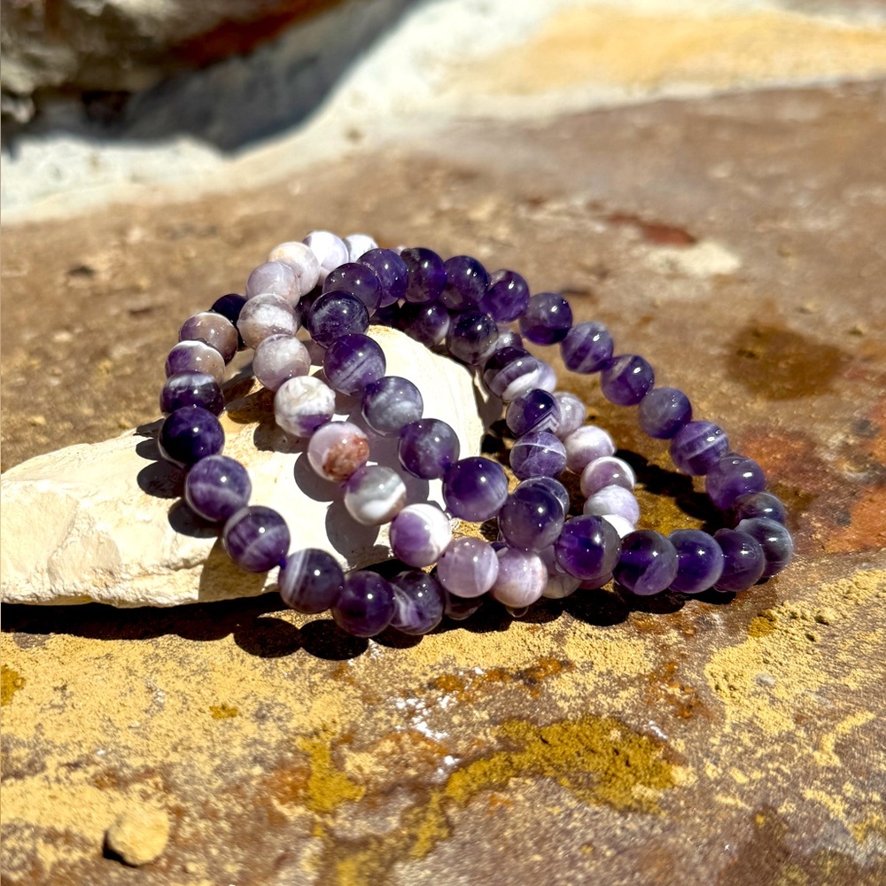Authentic Chevron Amethyst Precious Gemstone Crystal Beaded Stretch Bracelet